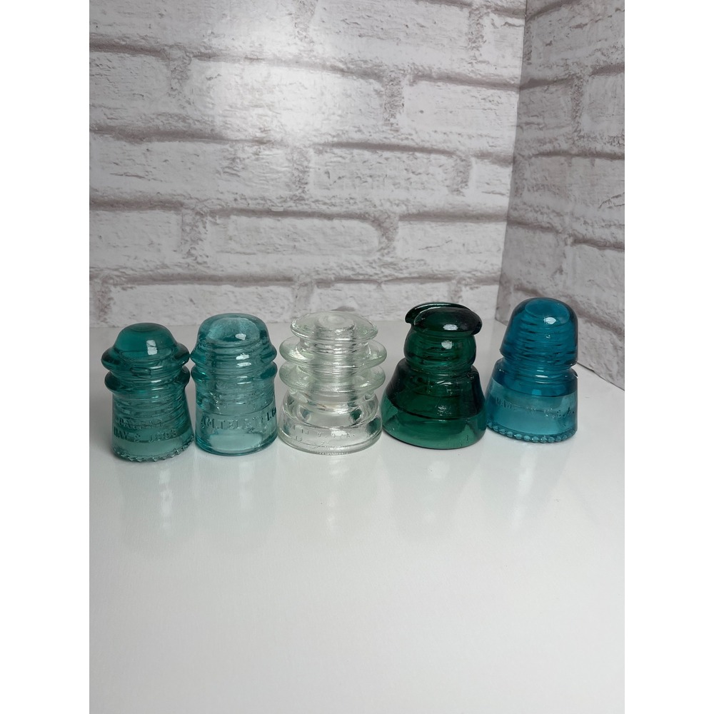 Vintage 1893 Glass Insulator Lot Hemingray 21 Hemingray 9 Postal Aqua Teal Clear